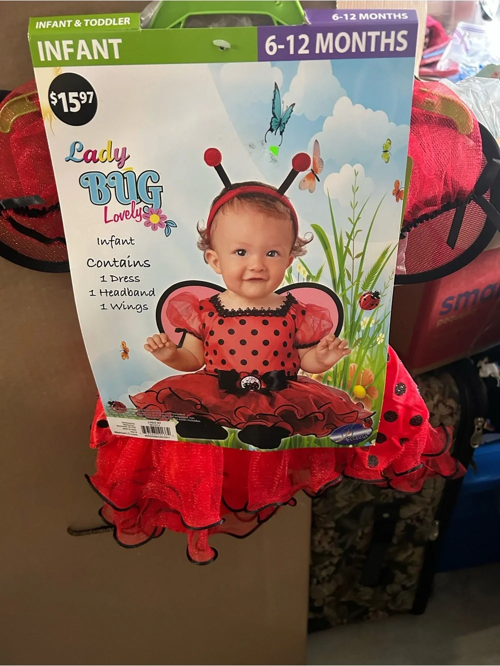 Infant Ladybug Costume Dress with Headband and Wings - Red
